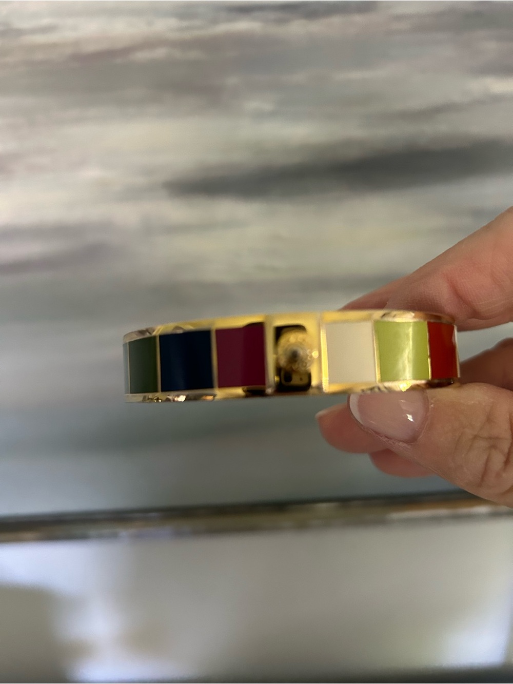 Coach Legacy Stripe Enamel Bangle Bracelet  W Dusty LIKE NEW